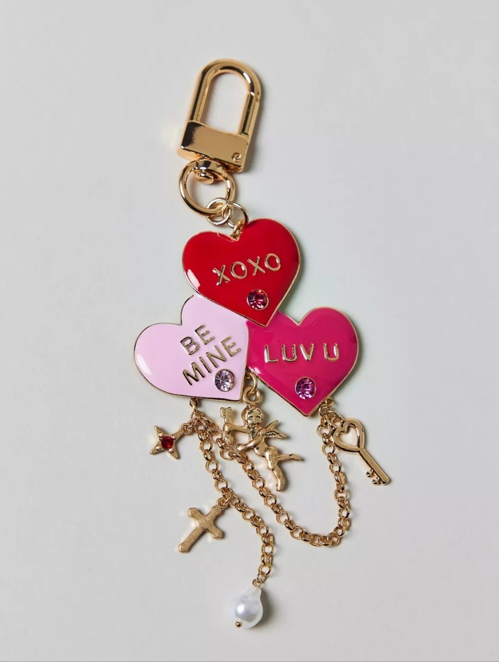 ❣️🪷NWT Urban Outfitters Luv U Enameled Heart Charm Keychain In Red Combo